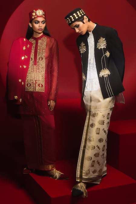 Masaba Midnight Hand Embroidered Jacket Veshti Set 