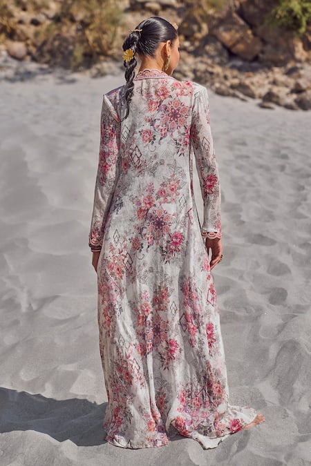 Shop Ridhima Bhasin Gray Chiffon, Organza Embroidery Round Neck, Floral Print Jacket Sharara Set at Aza Fashions Shop_Ridhima Bhasin_Gray Chiffon, Organza Embroidery Round Neck, Floral Print Jacket Sharara Set _at_Aza_Fashions