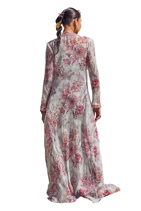 Shop Ridhima Bhasin Gray Chiffon, Organza Embroidery Round Neck, Floral Print Jacket Sharara Set Online at Aza Fashions Shop_Ridhima Bhasin_Gray Chiffon, Organza Embroidery Round Neck, Floral Print Jacket Sharara Set _Online_at_Aza_Fashions