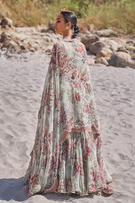 Shop Ridhima Bhasin Multi Color Organza Embroidery Scoop Neck Floral Embellished Lehenga Set at Aza Fashions Shop_Ridhima Bhasin_Multi Color Organza Embroidery Scoop Neck Floral Embellished Lehenga Set _at_Aza_Fashions