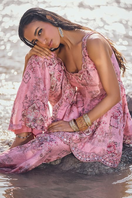 Ridhima Bhasin Pink Organza, Chanderi Embroidery Scoop Neck Floral Embellished Peplum Kurta Set Online at Aza Fashions Ridhima Bhasin_Pink Organza, Chanderi Embroidery Scoop Neck Floral Embellished Peplum Kurta Set _Online_at_Aza_Fashions