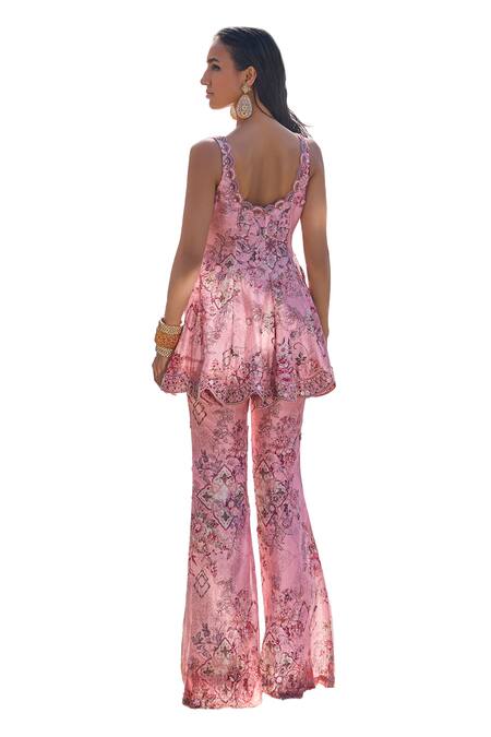 Ridhima Bhasin Pink Organza, Chanderi Embroidery Scoop Neck Floral Embellished Peplum Kurta Set at Aza Fashions Ridhima Bhasin_Pink Organza, Chanderi Embroidery Scoop Neck Floral Embellished Peplum Kurta Set _at_Aza_Fashions