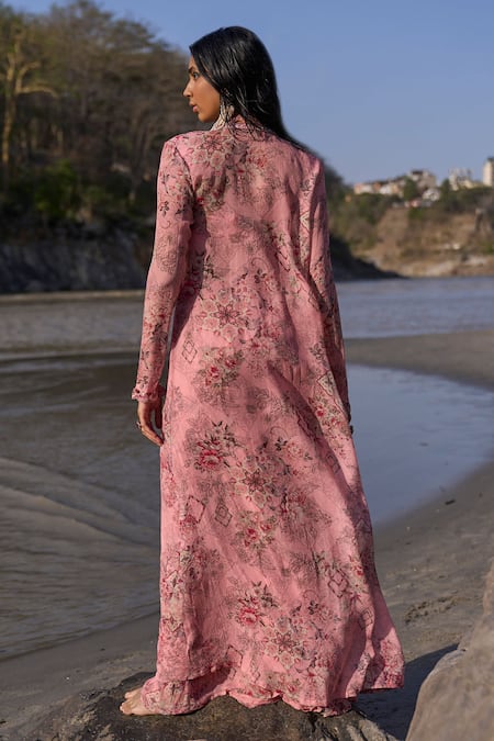 Shop Ridhima Bhasin Pink Organza, Chiffon Embroidery Scoop Irina Floral Print Jacket Sharara Set at Aza Fashions Shop_Ridhima Bhasin_Pink Organza, Chiffon Embroidery Scoop Irina Floral Print Jacket Sharara Set _at_Aza_Fashions