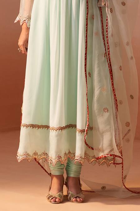 Nitika Gujral Green Organza, Georgette, Lycra Damask Floret Zardozi Embroidered Anarkali Set Online at Aza Fashions Nitika Gujral_Green Organza, Georgette, Lycra Damask Floret Zardozi Embroidered Anarkali Set _Online_at_Aza_Fashions