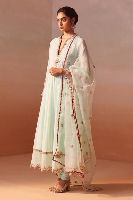 Buy Nitika Gujral Green Organza, Georgette, Lycra Damask Floret Zardozi Embroidered Anarkali Set Online at Aza Fashions Buy_Nitika Gujral_Green Organza, Georgette, Lycra Damask Floret Zardozi Embroidered Anarkali Set _Online_at_Aza_Fashions