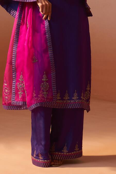 Nitika Gujral Purple Silk, Organza, Denim Embroidery, Sequins, Zari Fleur Kurta Palazzo Set Online at Aza Fashions Nitika Gujral_Purple Silk, Organza, Denim Embroidery, Sequins, Zari Fleur Kurta Palazzo Set _Online_at_Aza_Fashions