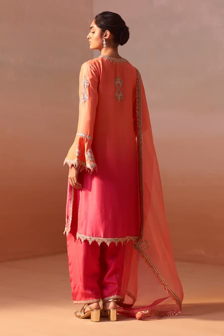 Shop Nitika Gujral Orange , Organza, Gul Zardozi And Mukaish Embroidered Kurta Pant Set at Aza Fashions Shop_Nitika Gujral_Orange , Organza, Gul Zardozi And Mukaish Embroidered Kurta Pant Set _at_Aza_Fashions