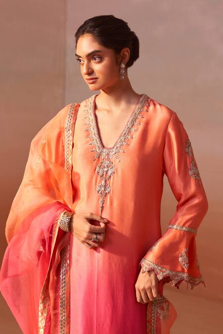 Nitika Gujral Orange , Organza, Gul Zardozi And Mukaish Embroidered Kurta Pant Set at Aza Fashions Nitika Gujral_Orange , Organza, Gul Zardozi And Mukaish Embroidered Kurta Pant Set _at_Aza_Fashions