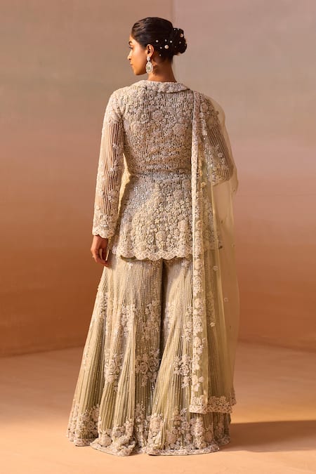 Nitika Gujral Floral Embroidered Peplum Jacket Sharara Set 