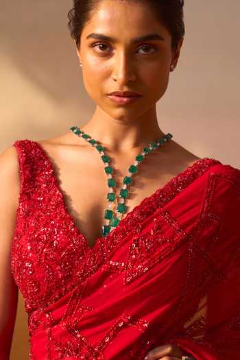 Buy_Nitika Gujral_Red Georgette, Satin Beads, Sequins, Cut Cutdana Embroidered Saree With Blouse 