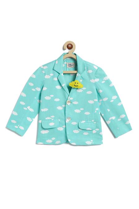 Tiber Taber_Blue Cotton Brooches Cloud Print Blazer With_Online_at_Aza_Fashions