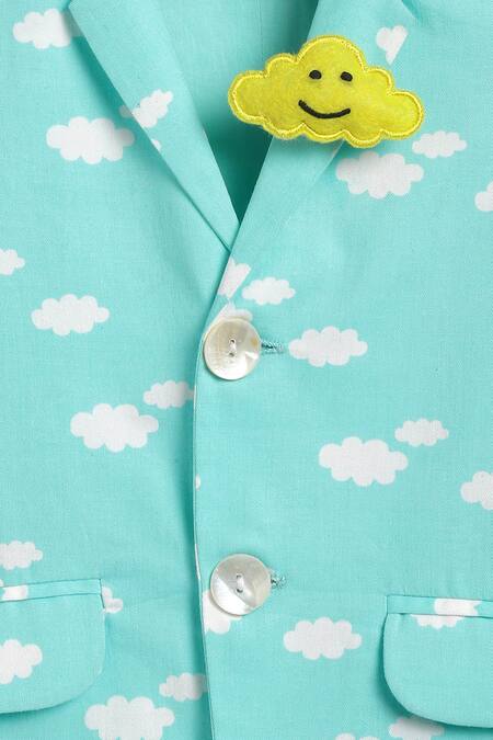 Buy_Tiber Taber_Blue Cotton Brooches Cloud Print Blazer With_Online_at_Aza_Fashions