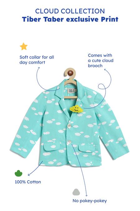 Tiber Taber_Blue Cotton Brooches Cloud Print Blazer With_at_Aza_Fashions