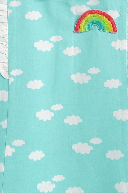 Buy_Tiber Taber_Blue Cotton Brooches, Embroidery Cloud Print Dress With _Online_at_Aza_Fashions