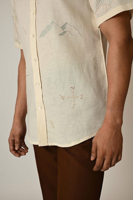 Paarsh_Cream Linen Embroidery Doodle Shirt _Online_at_Aza_Fashions