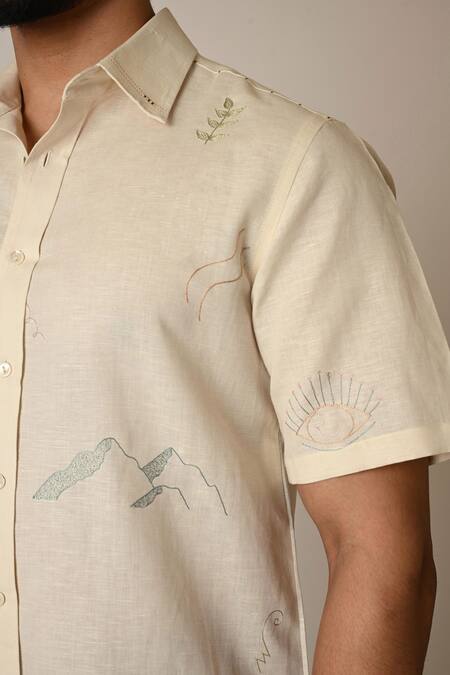 Buy_Paarsh_Cream Linen Embroidery Doodle Shirt _Online_at_Aza_Fashions