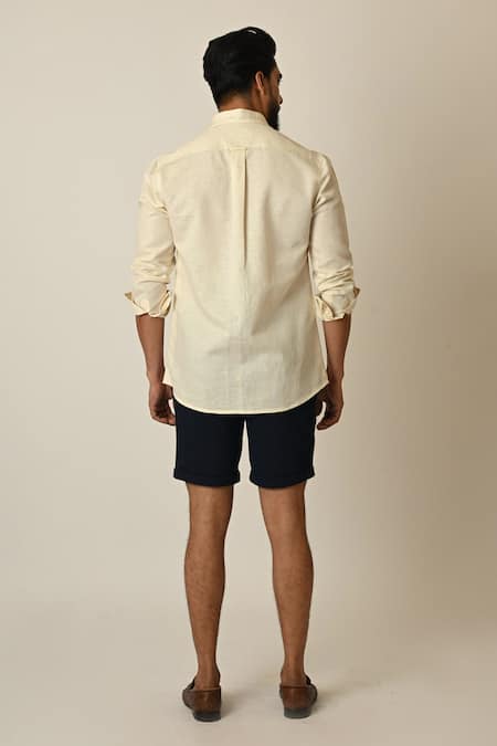Shop_Paarsh_Cream Linen Embroidery Palm Tree Shirt _at_Aza_Fashions