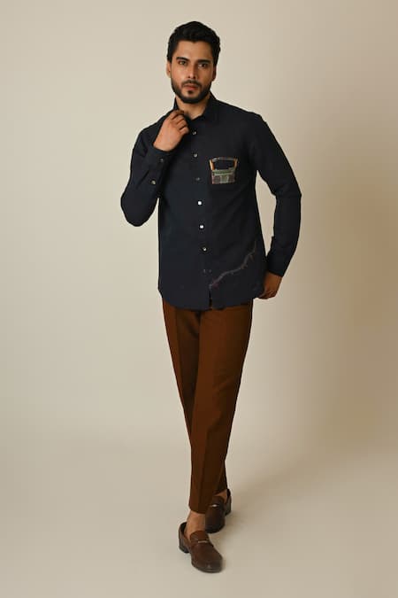 Buy PAARSH Blue Linen Embroidery Radio Shirt Online at Aza Fashions Buy_PAARSH_Blue Linen Embroidery Radio Shirt _Online_at_Aza_Fashions