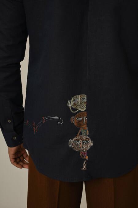 Shop PAARSH Blue Linen Embroidery Radio Shirt Online at Aza Fashions Shop_PAARSH_Blue Linen Embroidery Radio Shirt _Online_at_Aza_Fashions