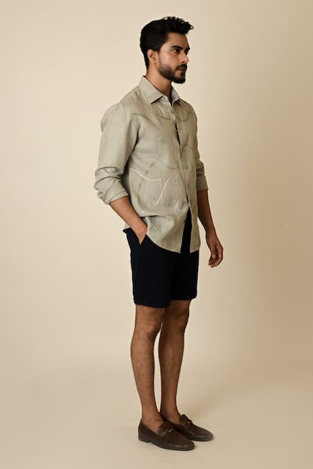 Buy_PAARSH_Grey Linen Embroidery Abstract Shirt _Online_at_Aza_Fashions