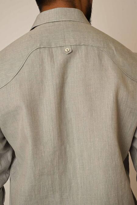 Buy_PAARSH_Grey Linen Embroidery Abstract Shirt 
