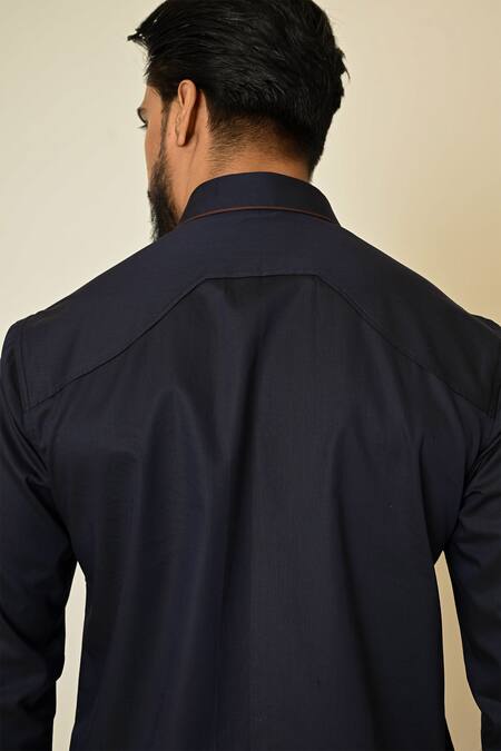 Buy_PAARSH_Blue Gingham Embroidery Camel Cactus Shirt 