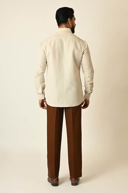 Shop_Paarsh_Cream Linen Embroidery Deer Shirt _at_Aza_Fashions