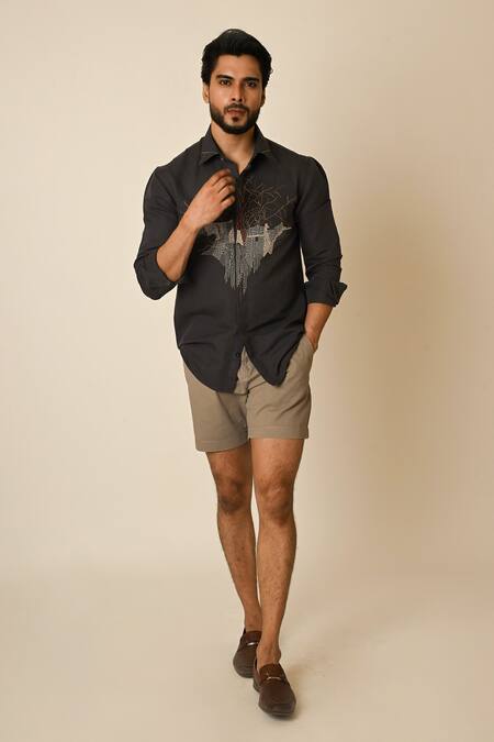 Buy_Paarsh_Grey Linen Embroidery Abstract Heart Shirt _Online_at_Aza_Fashions