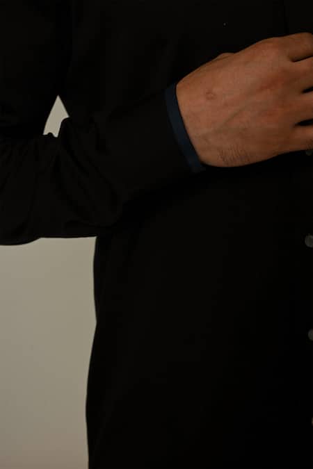 Buy_PAARSH_Black Gabardine Embroidery, Pearls Colour Blocking Shirt 