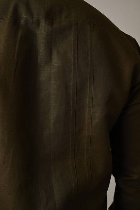Shop_Paarsh_Green Linen Embroidery Breezy Shirt _Online_at_Aza_Fashions