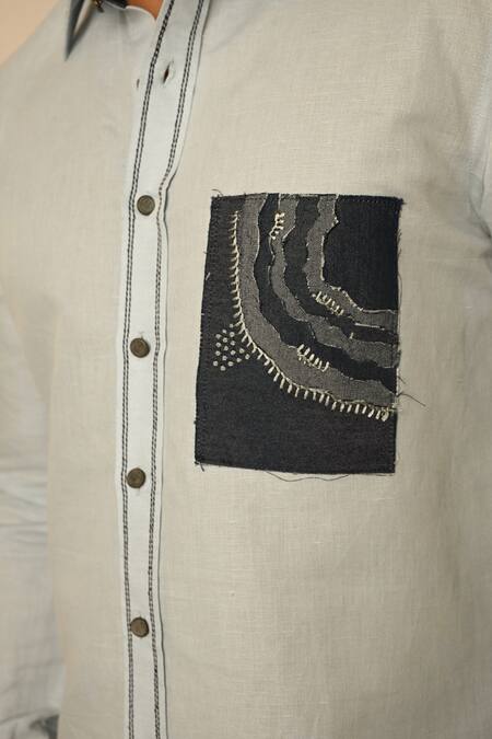 Shop PAARSH Blue Linen Embroidery Depth Shirt Online at Aza Fashions Shop_PAARSH_Blue Linen Embroidery Depth Shirt _Online_at_Aza_Fashions