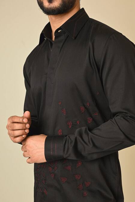 PAARSH Black Gabardine Cut Work, Embroidery Escape Embellished Shirt Online at Aza Fashions PAARSH_Black Gabardine Cut Work, Embroidery Escape Embellished Shirt _Online_at_Aza_Fashions