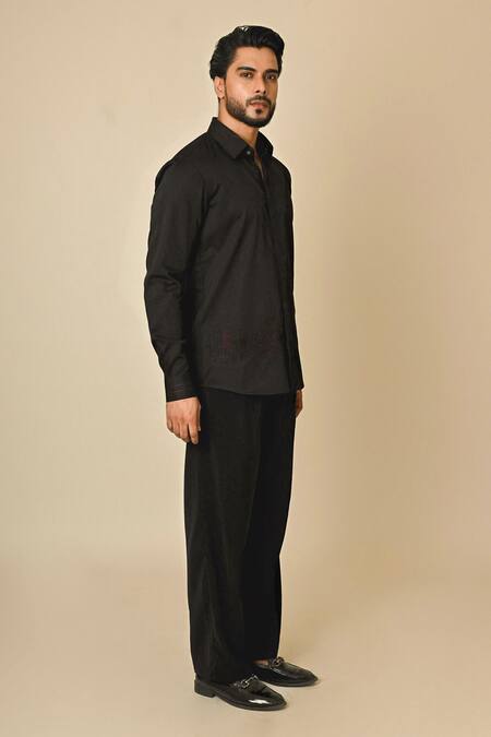 Buy PAARSH Black Gabardine Cut Work, Embroidery Escape Embellished Shirt Online at Aza Fashions Buy_PAARSH_Black Gabardine Cut Work, Embroidery Escape Embellished Shirt _Online_at_Aza_Fashions