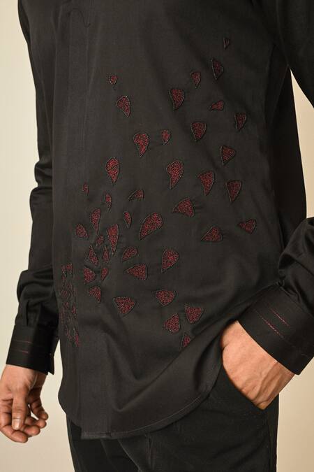 Shop PAARSH Black Gabardine Cut Work, Embroidery Escape Embellished Shirt Online at Aza Fashions Shop_PAARSH_Black Gabardine Cut Work, Embroidery Escape Embellished Shirt _Online_at_Aza_Fashions