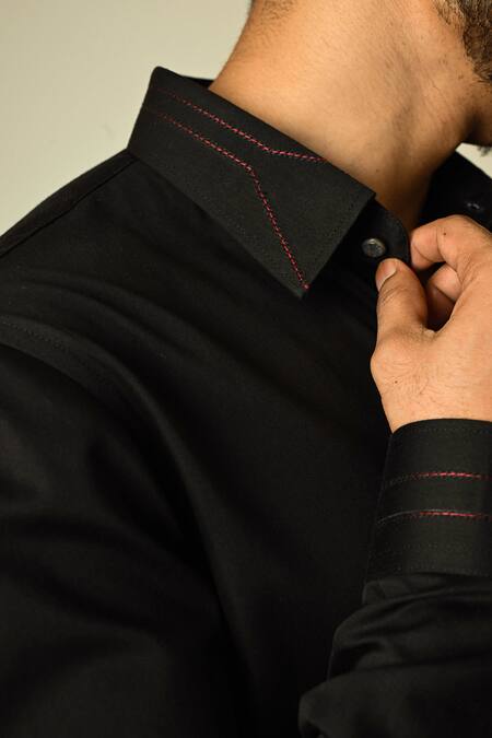 PAARSH Black Gabardine Cut Work, Embroidery Escape Embellished Shirt at Aza Fashions PAARSH_Black Gabardine Cut Work, Embroidery Escape Embellished Shirt _at_Aza_Fashions