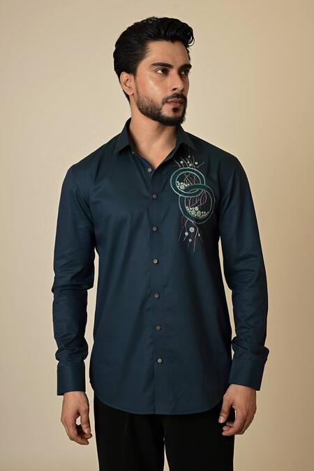PAARSH Blue Gabardine Embroidery Egyptian Circle Shirt Online at Aza Fashions PAARSH_Blue Gabardine Embroidery Egyptian Circle Shirt _Online_at_Aza_Fashions