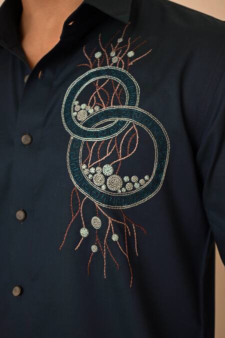 PAARSH Blue Gabardine Embroidery Egyptian Circle Shirt at Aza Fashions PAARSH_Blue Gabardine Embroidery Egyptian Circle Shirt _at_Aza_Fashions