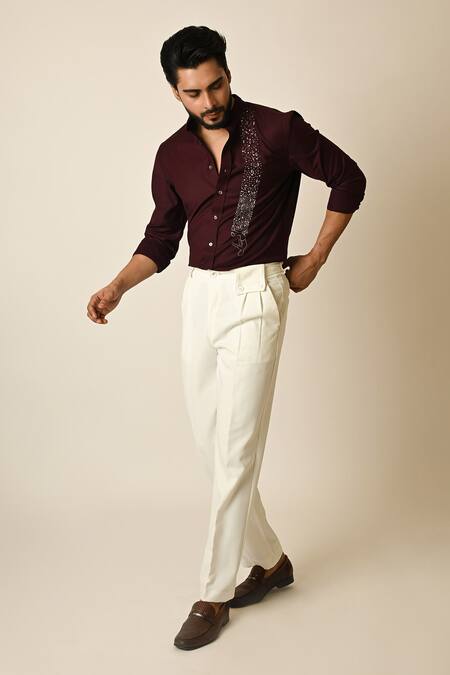 Buy PAARSH Wine Terrycloth Embroidery Drowning Shirt Online at Aza Fashions Buy_PAARSH_Wine Terrycloth Embroidery Drowning Shirt _Online_at_Aza_Fashions