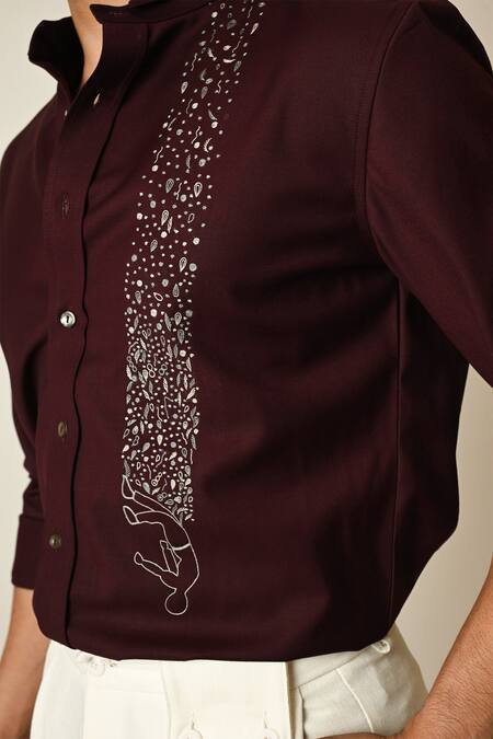 PAARSH Wine Terrycloth Embroidery Drowning Shirt at Aza Fashions PAARSH_Wine Terrycloth Embroidery Drowning Shirt _at_Aza_Fashions