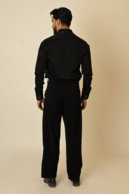 Shop_PAARSH_Black Gabardine Cut Work, Embroidery Broken Honeycomb Embellished Shirt _at_Aza_Fashions