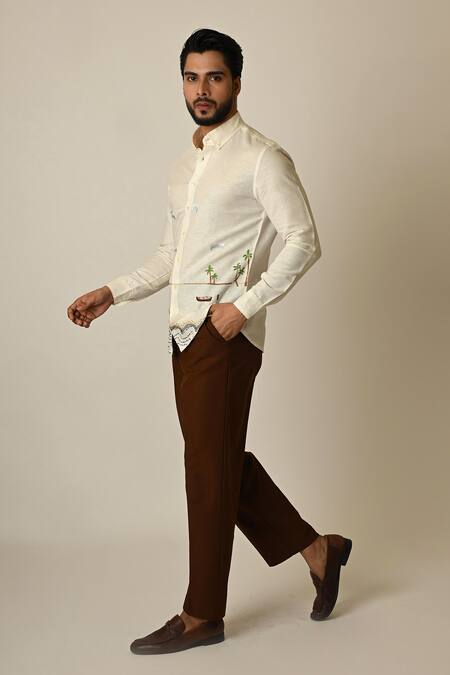 Buy_PAARSH_Off White Linen Embroidery Sunset Shirt _Online_at_Aza_Fashions