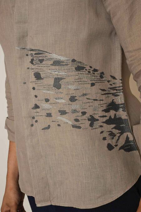 Shop_PAARSH_Beige Linen Embroidery Splash Shirt _Online_at_Aza_Fashions