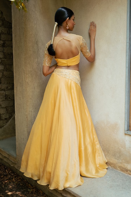 Shop PIRI INDIA Orange Tulle, Satin, Rhapsody Layered Lehenga With Embellished Ruffle Blouse at Aza Fashions Shop_PIRI INDIA_Orange Tulle, Satin, Rhapsody Layered Lehenga With Embellished Ruffle Blouse _at_Aza_Fashions