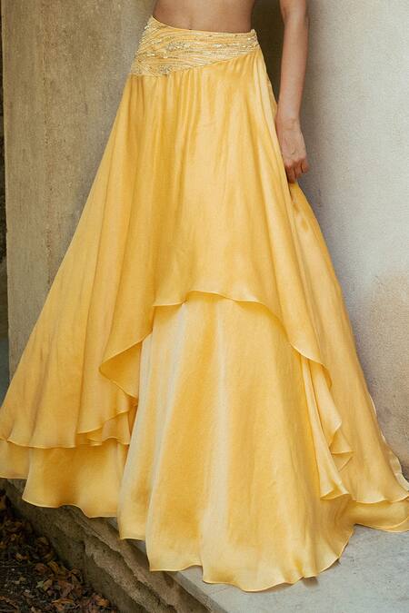 PIRI INDIA Orange Tulle, Satin, Rhapsody Layered Lehenga With Embellished Ruffle Blouse Online at Aza Fashions PIRI INDIA_Orange Tulle, Satin, Rhapsody Layered Lehenga With Embellished Ruffle Blouse _Online_at_Aza_Fashions