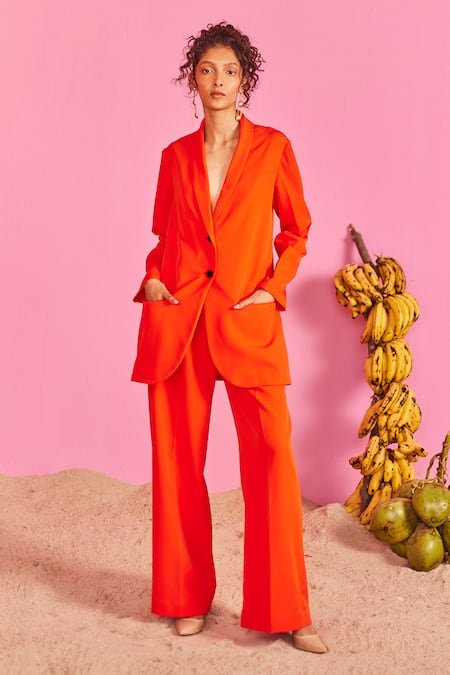 POOJA SHROFF Beach Glamour Solid Blazer With Pant 