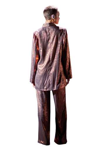 Shop Pooja Shroff Brown Faux Leather Beach Glamour Foil Blazer With Pant Online at Aza Fashions Shop_Pooja Shroff_Brown Faux Leather Beach Glamour Foil Blazer With Pant_Online_at_Aza_Fashions