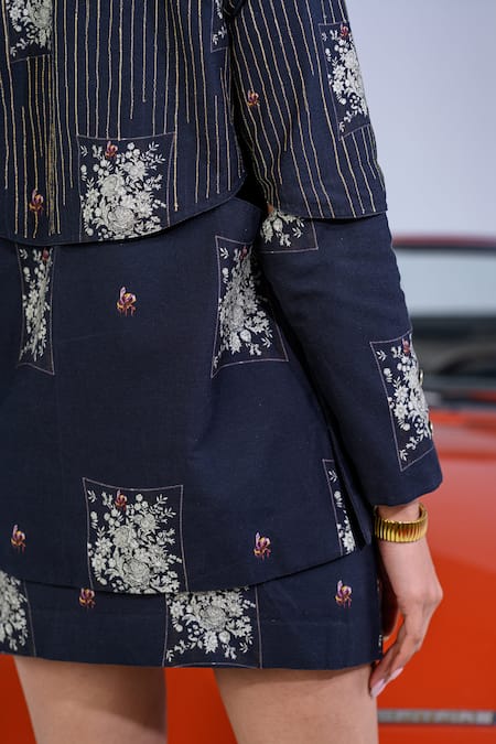 Shop The Dramebaaz CO Black Cotton Denim Twill Embroidery Zari Thread Midnight Bloom Skirt Set Online at Aza Fashions Shop_The Dramebaaz CO_Black Cotton Denim Twill Embroidery Zari Thread Midnight Bloom Skirt Set _Online_at_Aza_Fashions