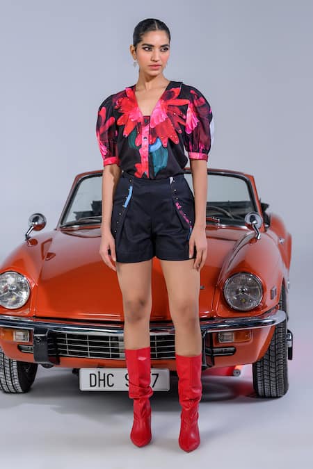 The Dramebaaz CO La Vie En Rose Pattern Shirt & Shorts Set 