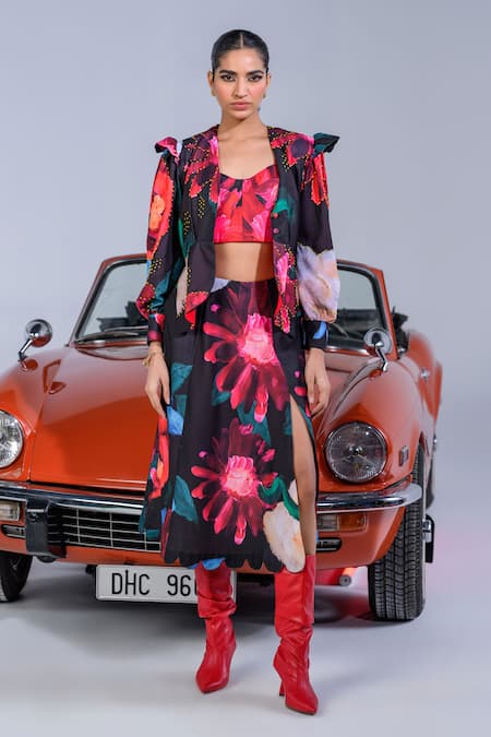 The Dramebaaz CO Carnations Abstract Print Jacket & Skirt Set 