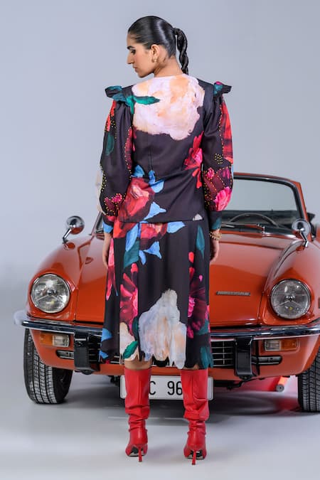 The Dramebaaz CO Carnations Abstract Print Jacket & Skirt Set 